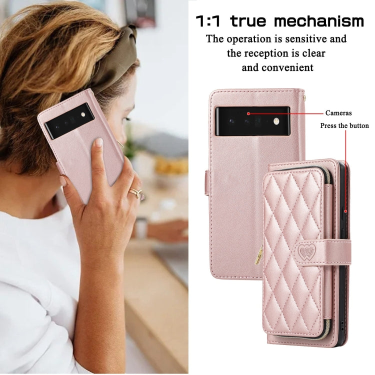 For Google Pixel 6 Pro Rhombic Full Zipper Wallet Leather Phone Case
