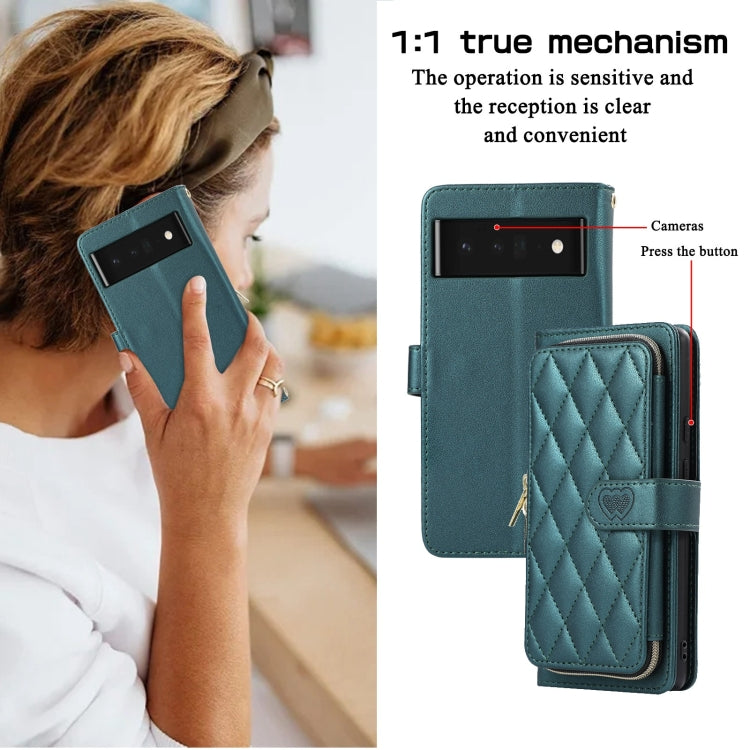 For Google Pixel 6 Pro Rhombic Full Zipper Wallet Leather Phone Case