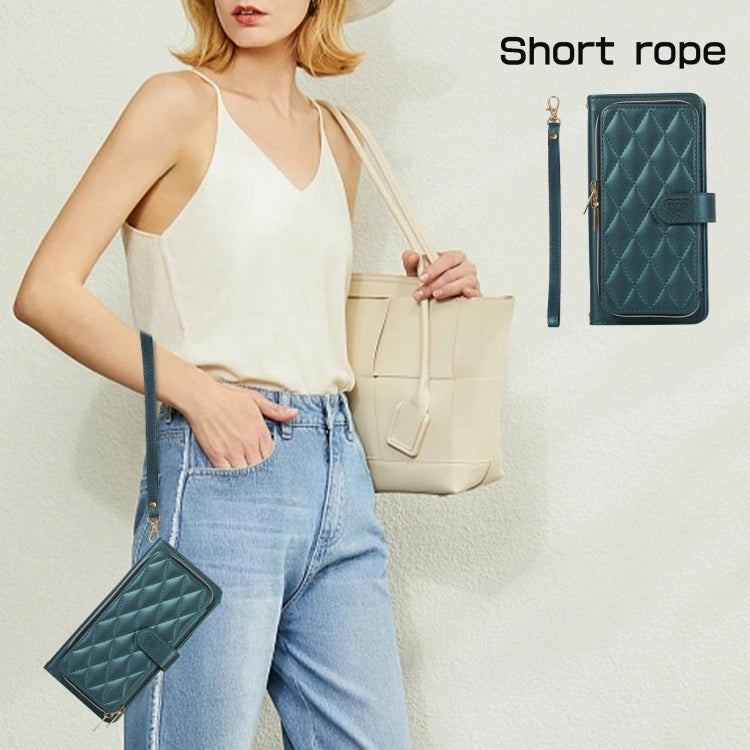 For Google Pixel 6 Pro Rhombic Full Zipper Wallet Leather Phone Case