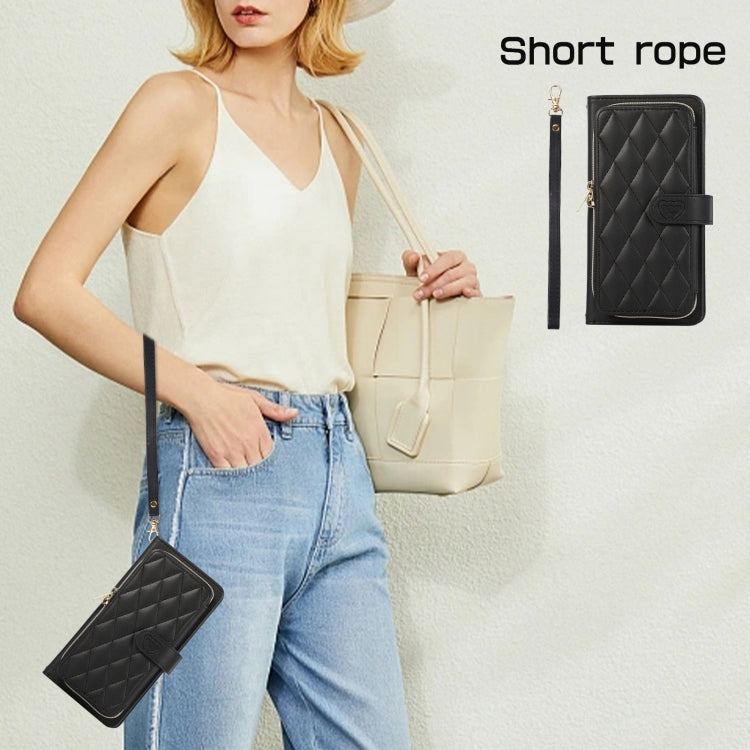 For Google Pixel 6 Pro Rhombic Full Zipper Wallet Leather Phone Case