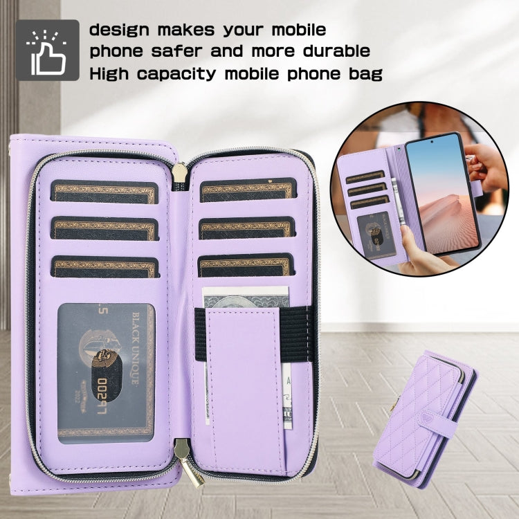 For Google Pixel 6 Rhombic Full Zipper Wallet Leather Phone Case