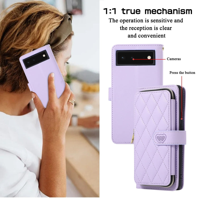 For Google Pixel 6 Rhombic Full Zipper Wallet Leather Phone Case