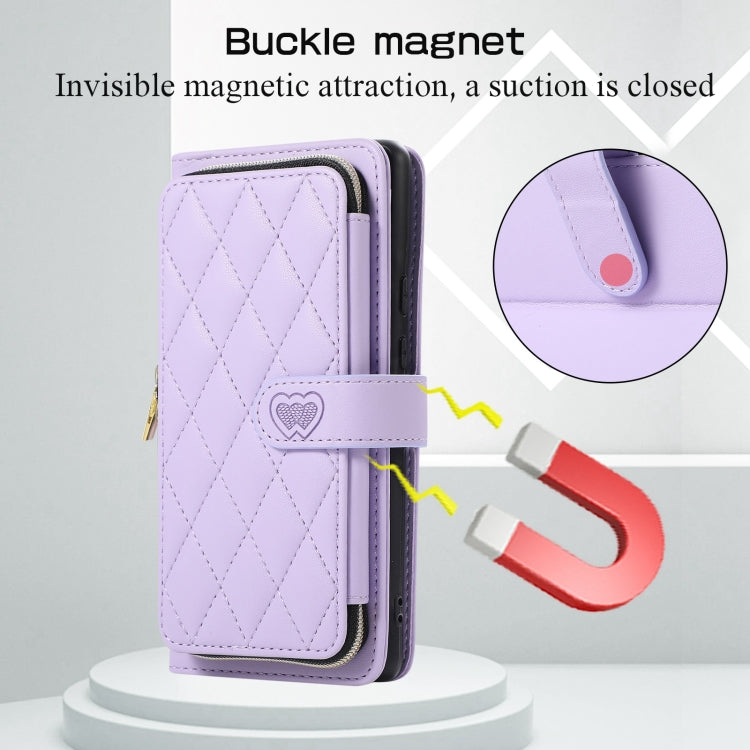 For Google Pixel 6 Rhombic Full Zipper Wallet Leather Phone Case