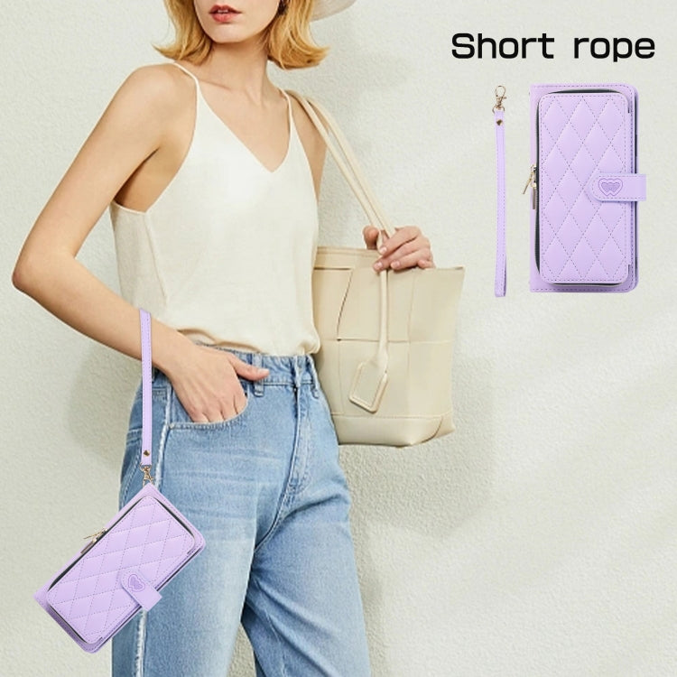 For Google Pixel 6 Rhombic Full Zipper Wallet Leather Phone Case