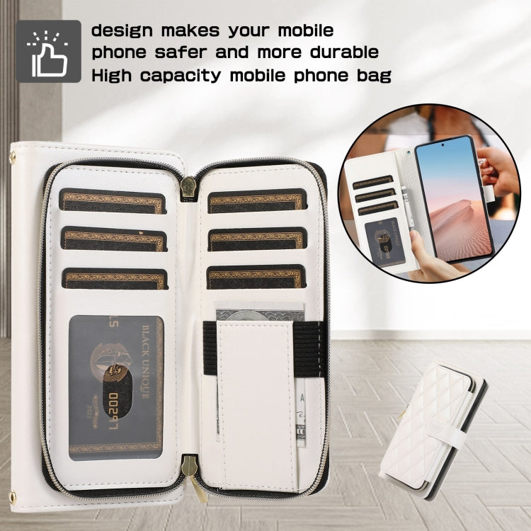 For Google Pixel 6 Rhombic Full Zipper Wallet Leather Phone Case
