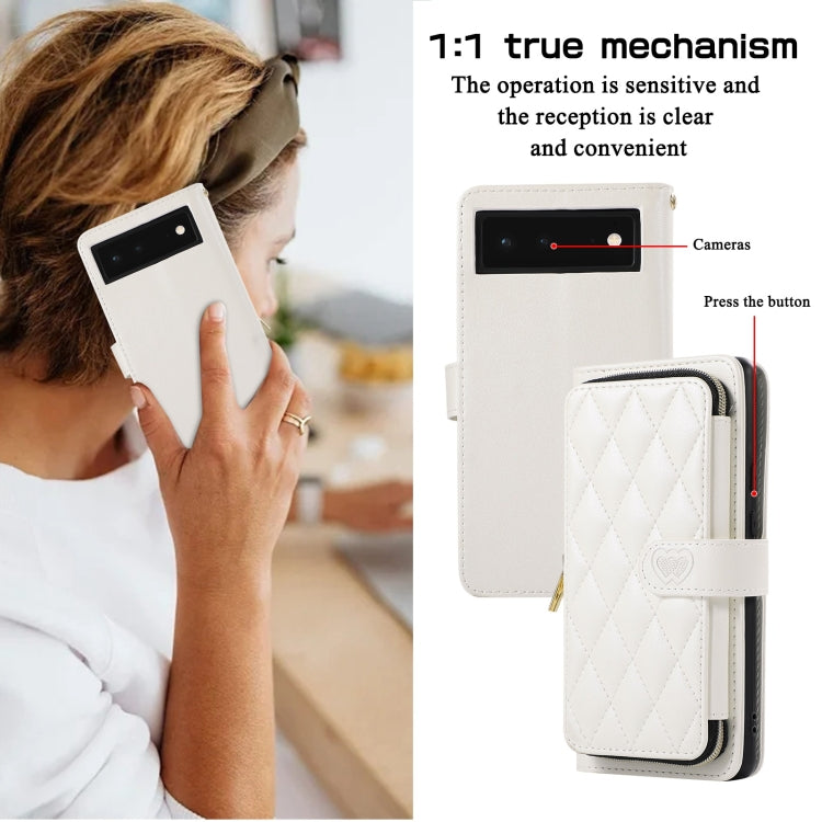 For Google Pixel 6 Rhombic Full Zipper Wallet Leather Phone Case