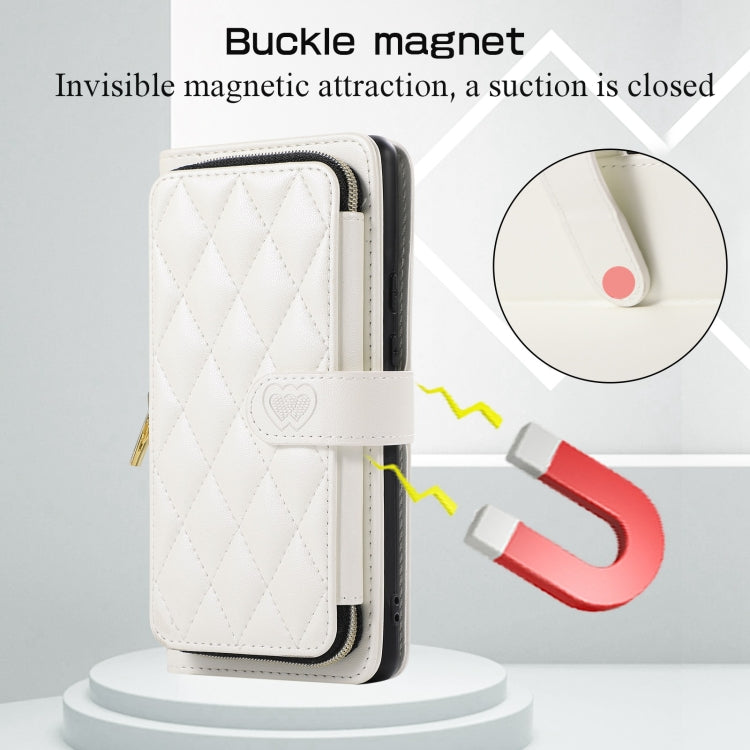 For Google Pixel 6 Rhombic Full Zipper Wallet Leather Phone Case