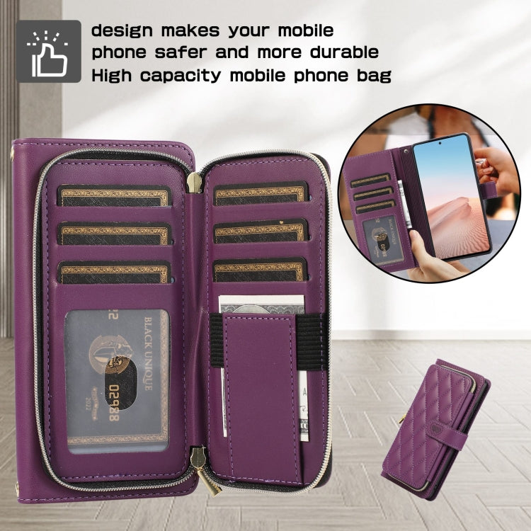 For Google Pixel 6 Rhombic Full Zipper Wallet Leather Phone Case