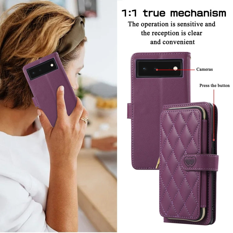 For Google Pixel 6 Rhombic Full Zipper Wallet Leather Phone Case