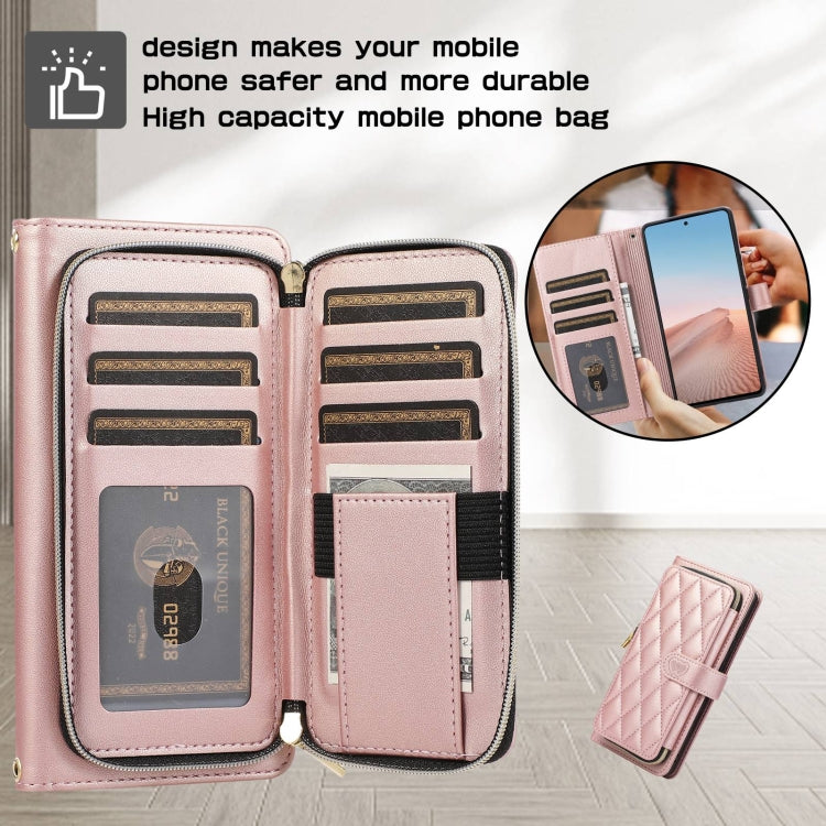 For Google Pixel 6 Rhombic Full Zipper Wallet Leather Phone Case