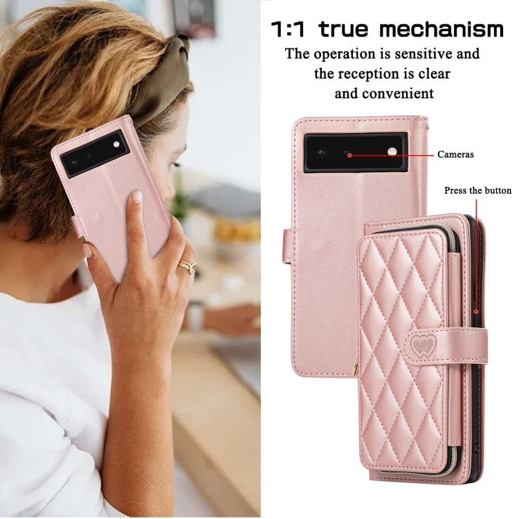 For Google Pixel 6 Rhombic Full Zipper Wallet Leather Phone Case