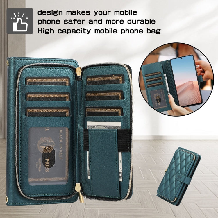 For Google Pixel 6 Rhombic Full Zipper Wallet Leather Phone Case