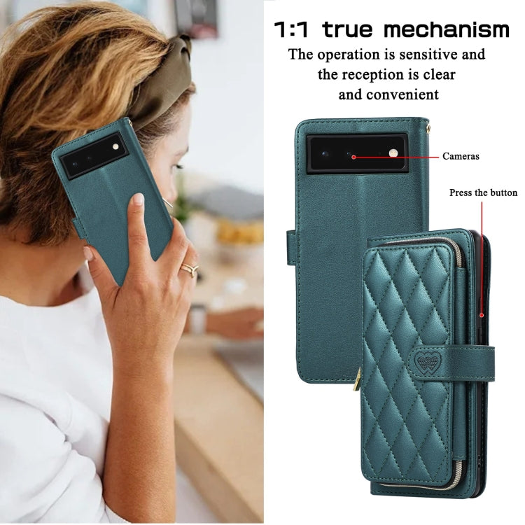 For Google Pixel 6 Rhombic Full Zipper Wallet Leather Phone Case