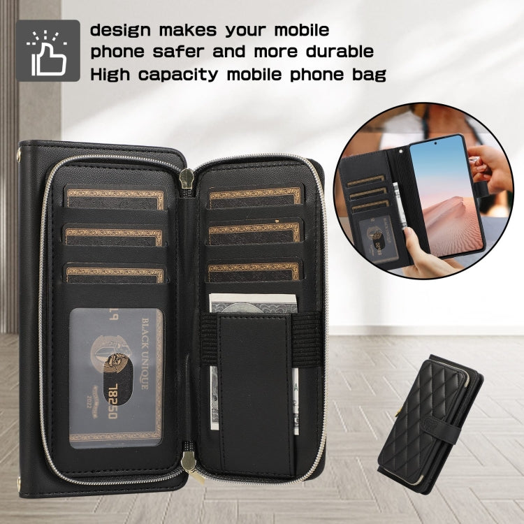 For Google Pixel 6 Rhombic Full Zipper Wallet Leather Phone Case