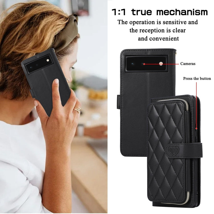 For Google Pixel 6 Rhombic Full Zipper Wallet Leather Phone Case