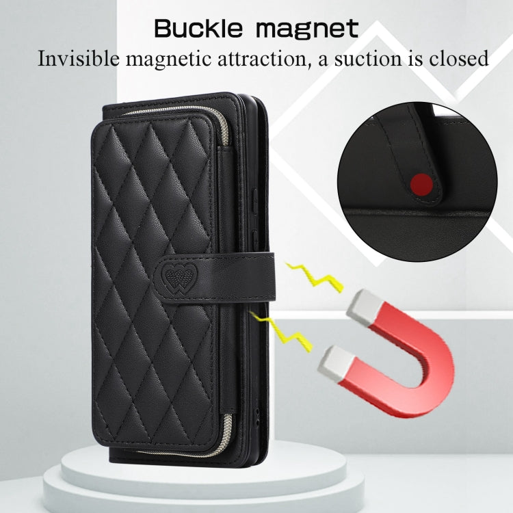 For Google Pixel 6 Rhombic Full Zipper Wallet Leather Phone Case