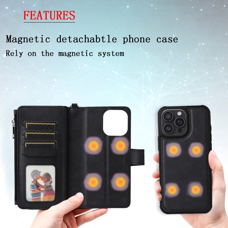 For iPhone 16 Pro Max Solid Color 2 in 1 Zipper Shockproof Phone Case