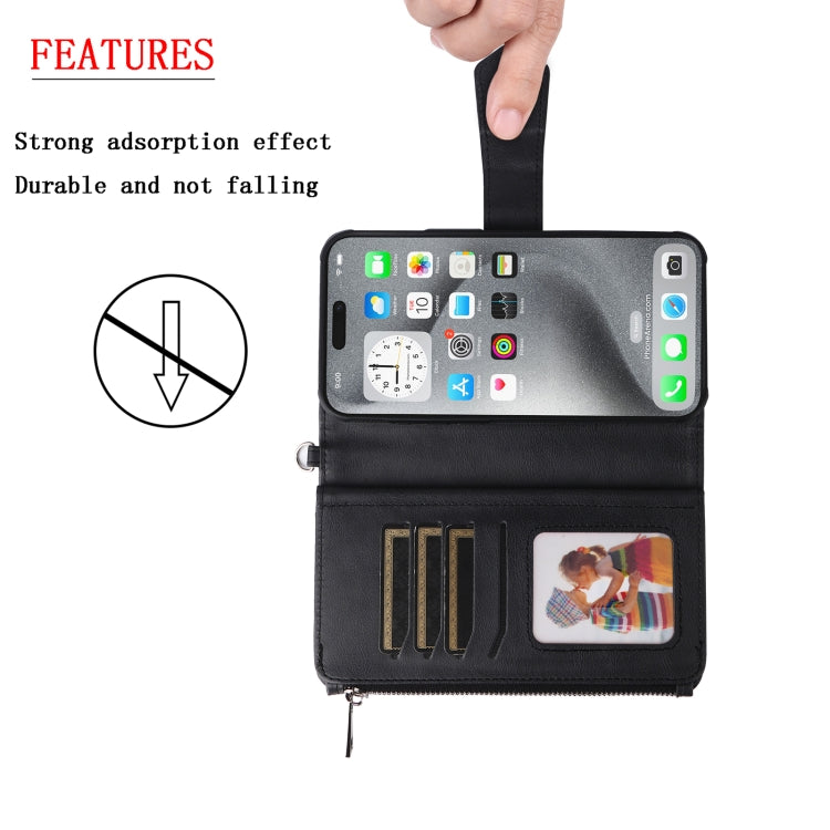 For iPhone 16 Pro Max Solid Color 2 in 1 Zipper Shockproof Phone Case