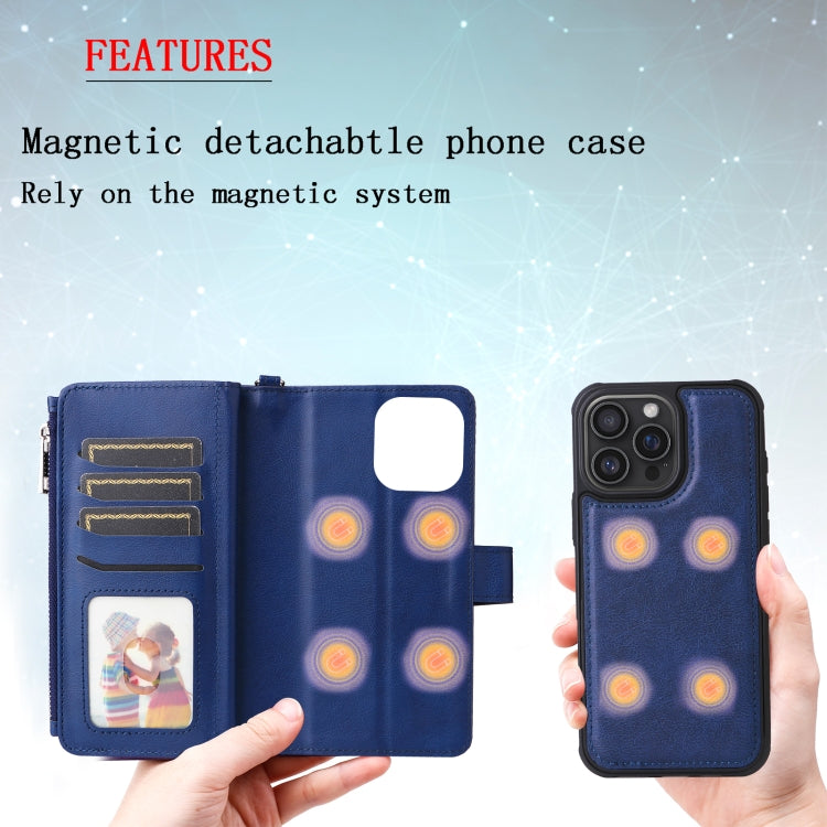 For iPhone 16 Pro Max Solid Color 2 in 1 Zipper Shockproof Phone Case