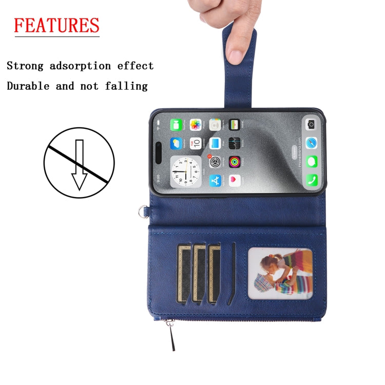 For iPhone 16 Pro Max Solid Color 2 in 1 Zipper Shockproof Phone Case