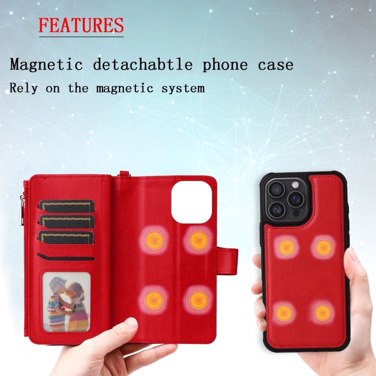 For iPhone 16 Pro Max Solid Color 2 in 1 Zipper Shockproof Phone Case