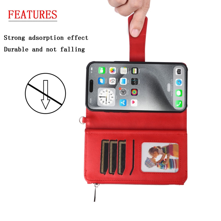 For iPhone 16 Pro Max Solid Color 2 in 1 Zipper Shockproof Phone Case