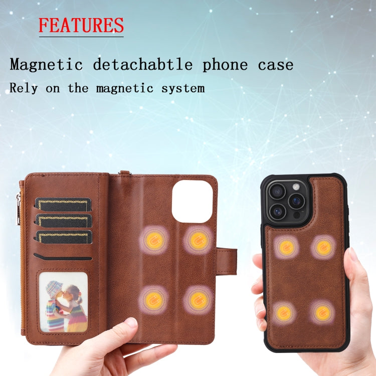 For iPhone 16 Pro Max Solid Color 2 in 1 Zipper Shockproof Phone Case
