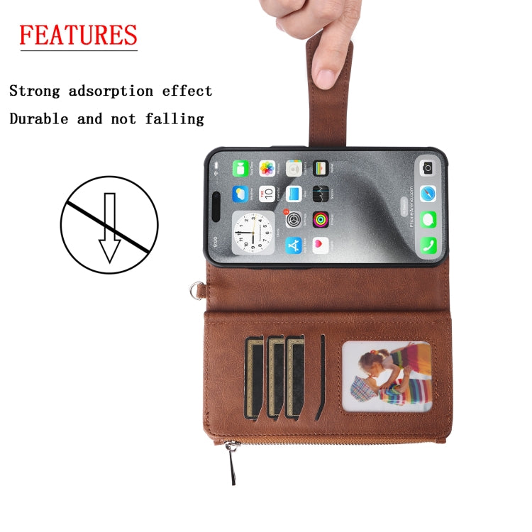 For iPhone 16 Pro Max Solid Color 2 in 1 Zipper Shockproof Phone Case