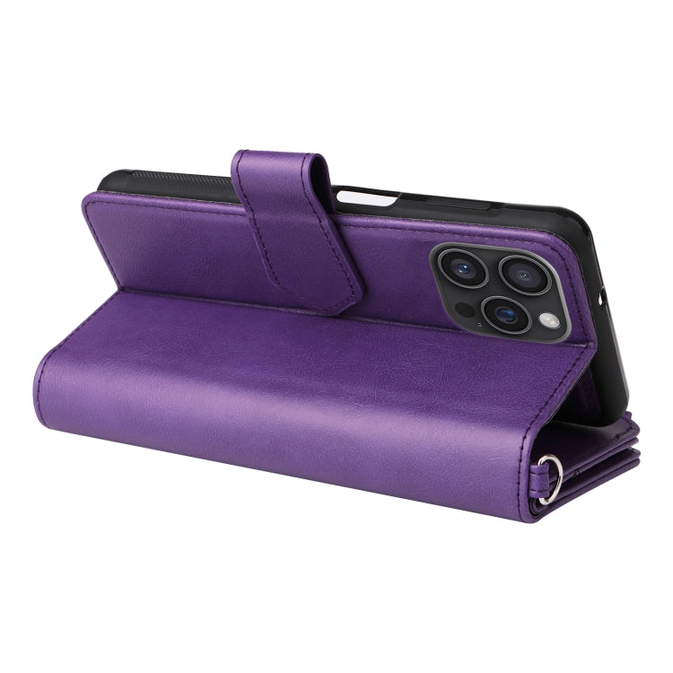 For iPhone 16 Pro Max Solid Color 2 in 1 Zipper Shockproof Phone Case