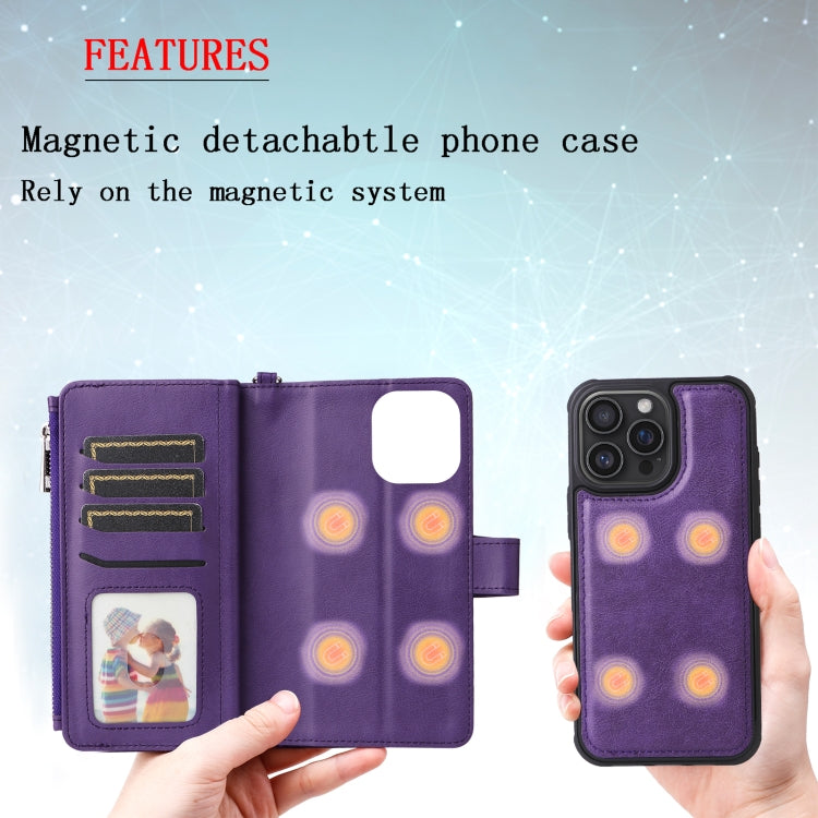 For iPhone 16 Pro Max Solid Color 2 in 1 Zipper Shockproof Phone Case