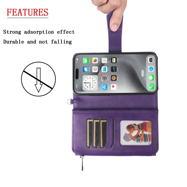 For iPhone 16 Pro Max Solid Color 2 in 1 Zipper Shockproof Phone Case