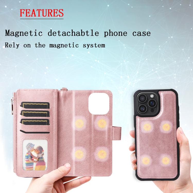For iPhone 16 Pro Max Solid Color 2 in 1 Zipper Shockproof Phone Case