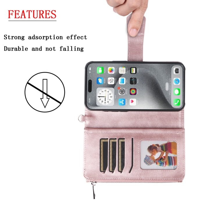 For iPhone 16 Pro Max Solid Color 2 in 1 Zipper Shockproof Phone Case