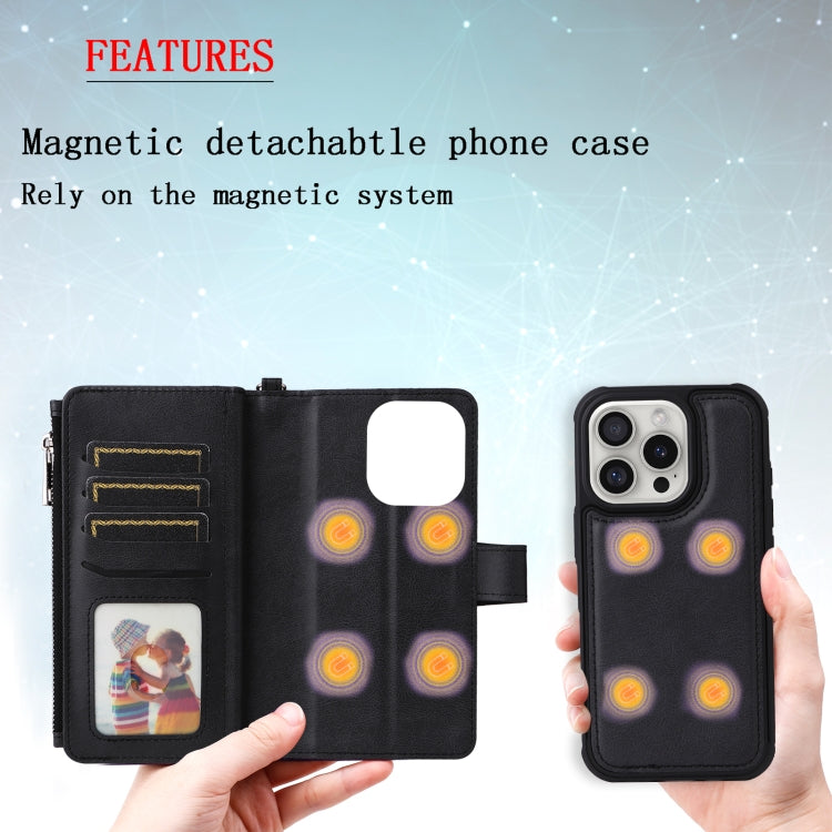 For iPhone 16 Pro Solid Color 2 in 1 Zipper Shockproof Phone Case