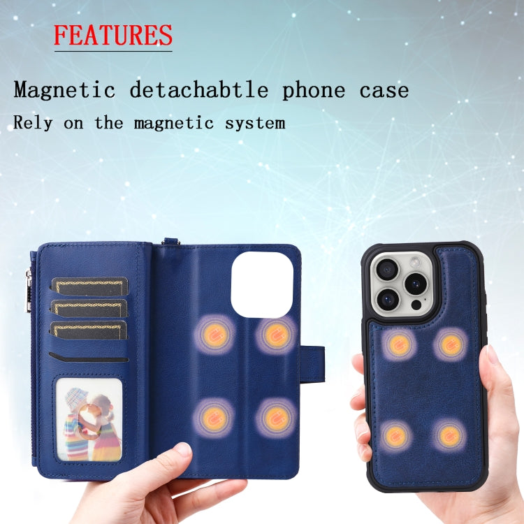 For iPhone 16 Pro Solid Color 2 in 1 Zipper Shockproof Phone Case