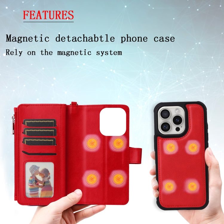 For iPhone 16 Pro Solid Color 2 in 1 Zipper Shockproof Phone Case