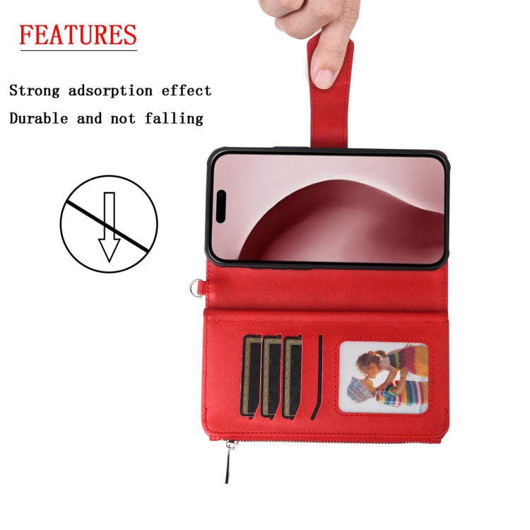 For iPhone 16 Pro Solid Color 2 in 1 Zipper Shockproof Phone Case
