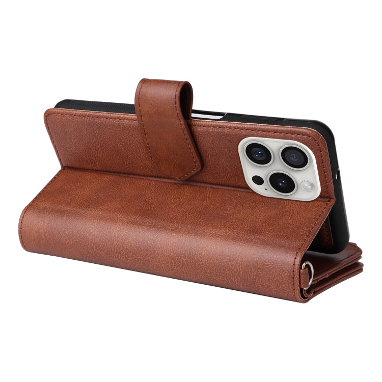 For iPhone 16 Pro Solid Color 2 in 1 Zipper Shockproof Phone Case