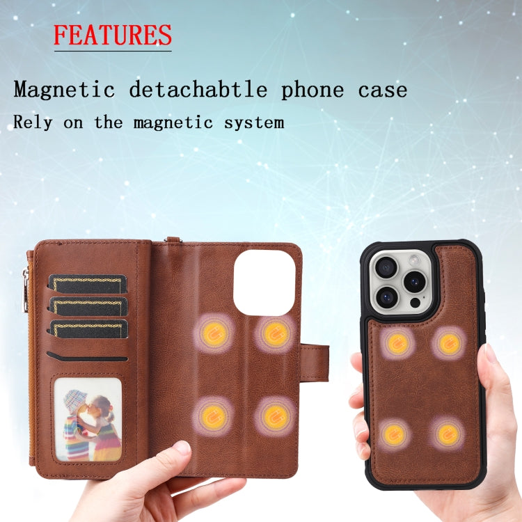 For iPhone 16 Pro Solid Color 2 in 1 Zipper Shockproof Phone Case