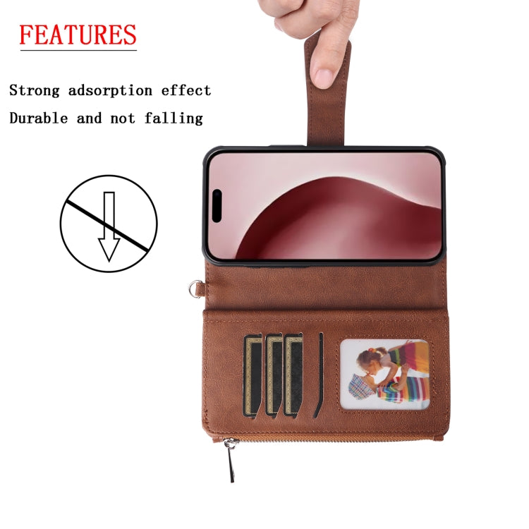 For iPhone 16 Pro Solid Color 2 in 1 Zipper Shockproof Phone Case