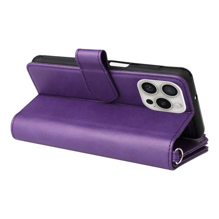 For iPhone 16 Pro Solid Color 2 in 1 Zipper Shockproof Phone Case