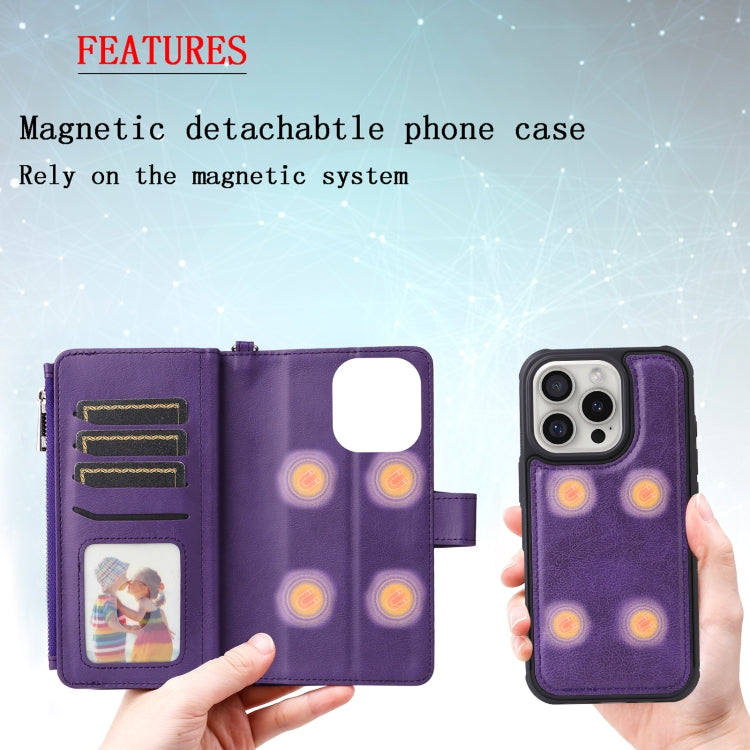 For iPhone 16 Pro Solid Color 2 in 1 Zipper Shockproof Phone Case