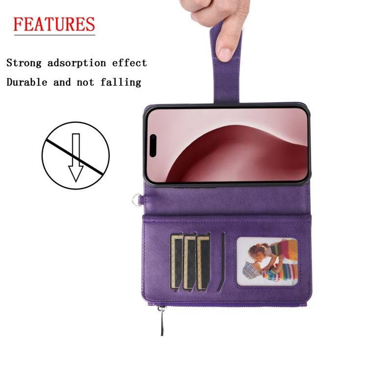 For iPhone 16 Pro Solid Color 2 in 1 Zipper Shockproof Phone Case