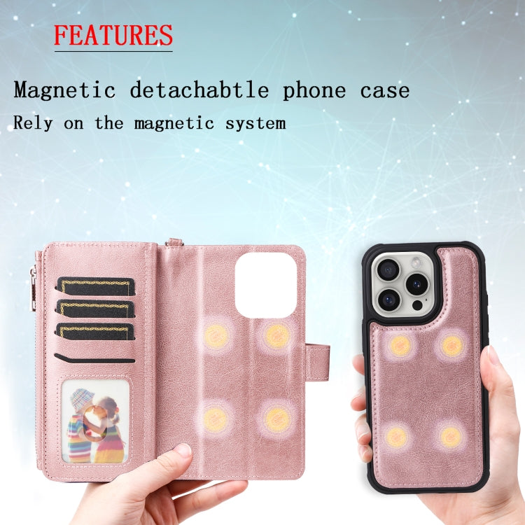 For iPhone 16 Pro Solid Color 2 in 1 Zipper Shockproof Phone Case