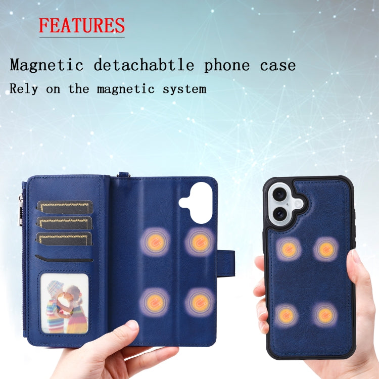 For iPhone 16 Plus Solid Color 2 in 1 Zipper Shockproof Phone Case