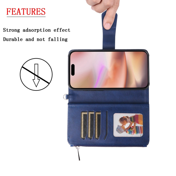 For iPhone 16 Plus Solid Color 2 in 1 Zipper Shockproof Phone Case