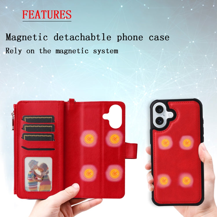 For iPhone 16 Plus Solid Color 2 in 1 Zipper Shockproof Phone Case