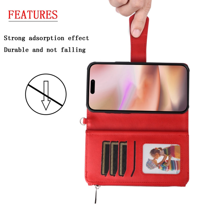For iPhone 16 Plus Solid Color 2 in 1 Zipper Shockproof Phone Case