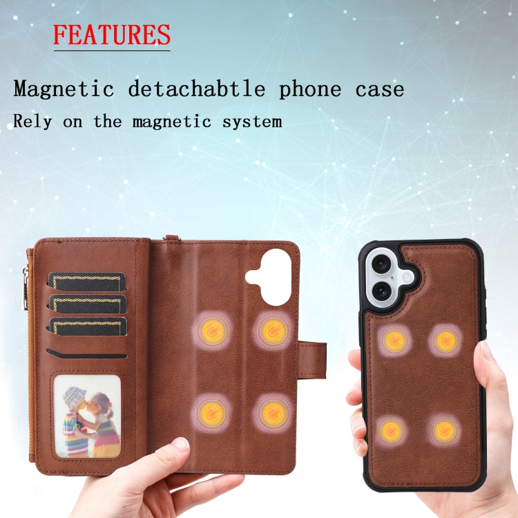 For iPhone 16 Plus Solid Color 2 in 1 Zipper Shockproof Phone Case