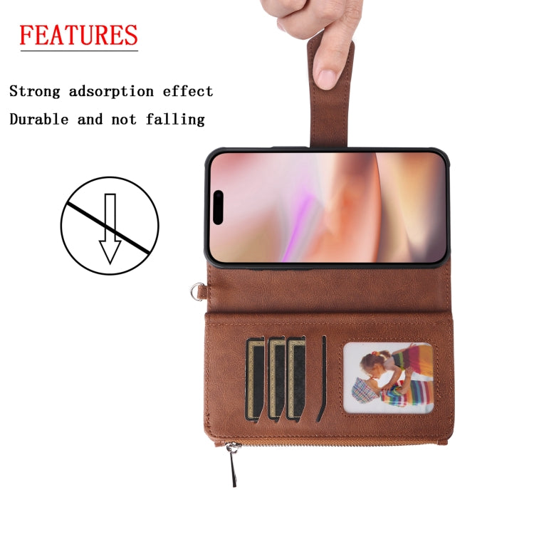 For iPhone 16 Plus Solid Color 2 in 1 Zipper Shockproof Phone Case